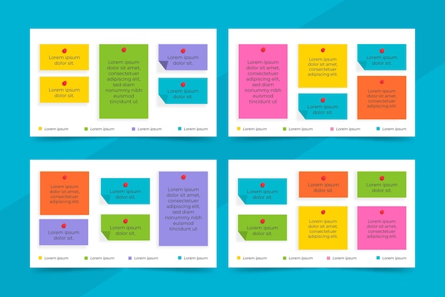 Infographics di schede di note appiccicose design piatto