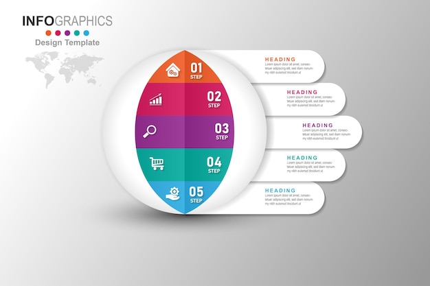 Infographics di timeline di processo aziendale 5 passi.