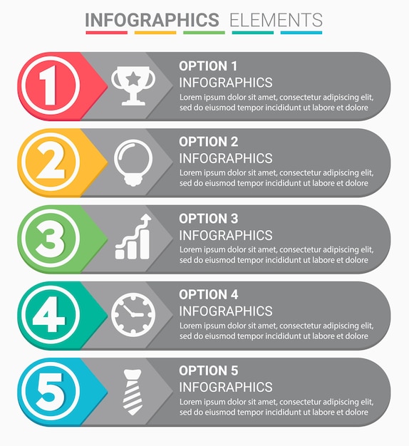 Infographics elemento astratto design il numero cinque modello di elenco superiore