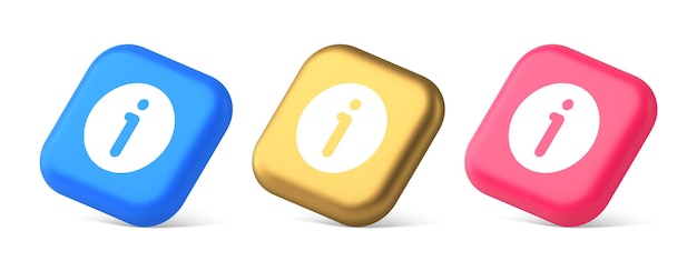 Informazioni pulsante informazioni personaggio domande frequenti risposta aiuto supporto web app icone realistiche 3D
