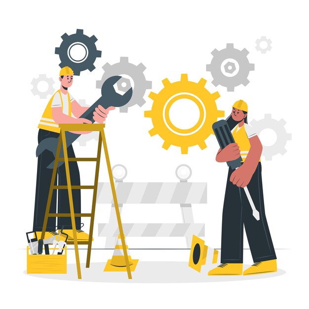 Ingegneri che lavorano a un progetto di riparazione o manutenzione