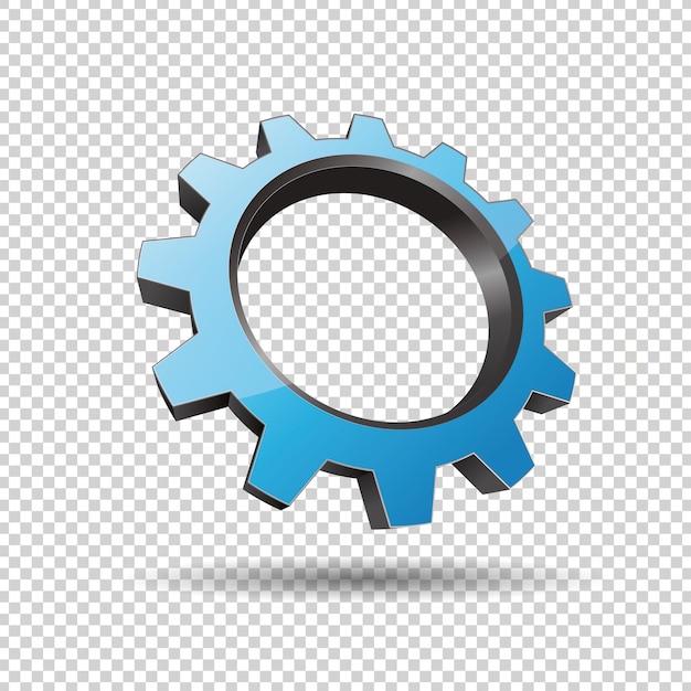 ingranaggio blu o ruota dentata 3d icona vettoriale come formazione del logo in colori lucidi metallizzati argento, design aziendale. Illustrazione vettoriale. File vettoriale eps 10.