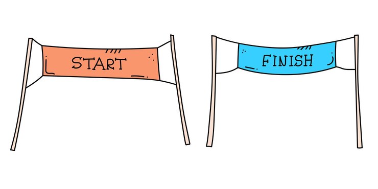 Inizia e finisci striscioni o bandiere per eventi sportivi all'aperto. Illustrazione vettoriale di gara di concorrenza