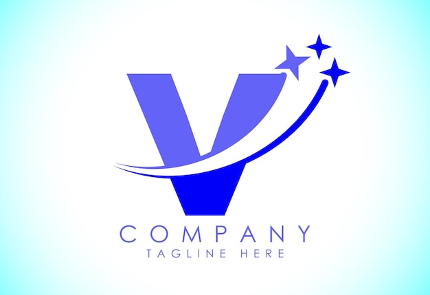 Iniziale dell'alfabeto V con swoosh e segno a stella modello vettoriale di progettazione del logo a stella cadente per l'identità aziendale e aziendale