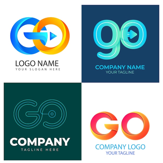 Iniziale Letter go Linked Circle Minorcase Logo Blue Icon Design Template Elemento con gradiente Vec