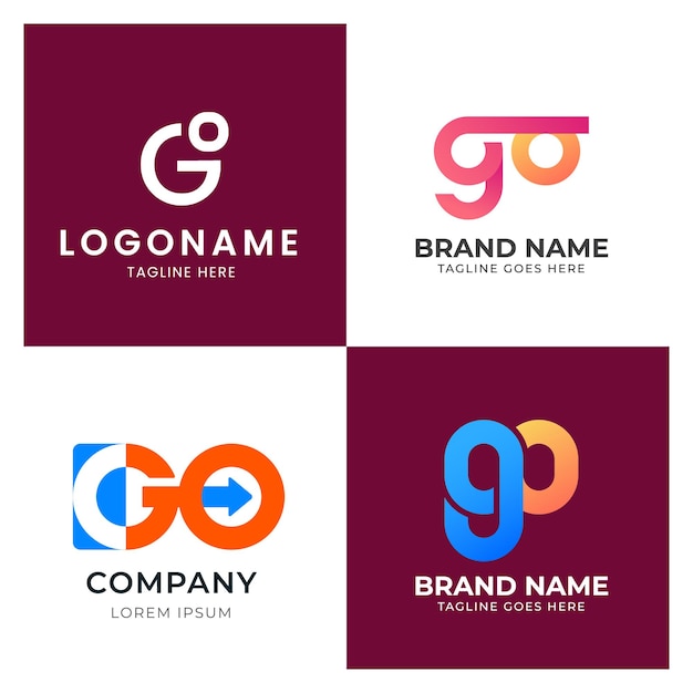 Iniziale Letter go Linked Circle Minorcase Logo Blue Icon Design Template Elemento con gradiente Vec