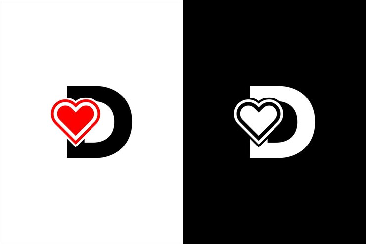 Vettore iniziale lettera d amore logo design lettera d san valentino loghi vettore moderno logo logo designs vettore