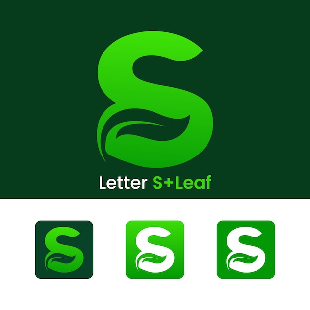 Iniziale lettera S logo foglia disegno verde gradiente logo foglia biologica