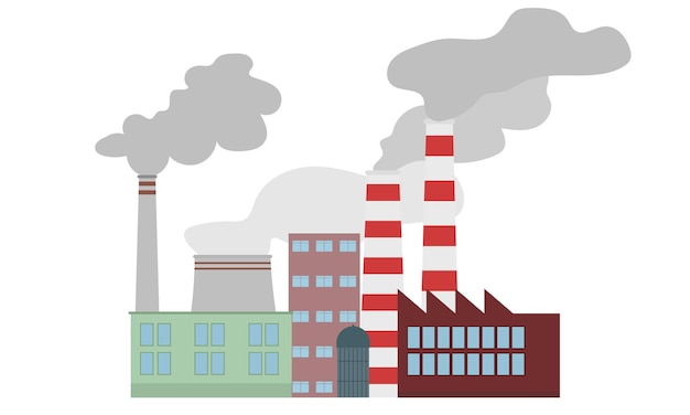Inquinamento atmosferico, fabbrica, impresa industriale. Tubi con fumo. Illustrazione vettoriale isolata