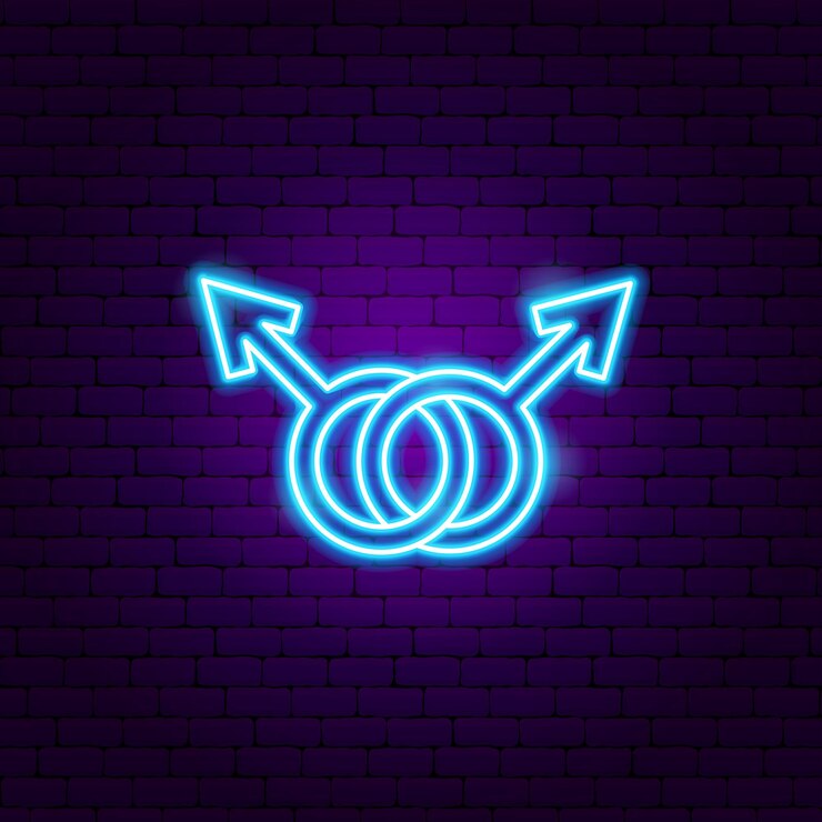 Vettore insegna al neon blu di due uomini