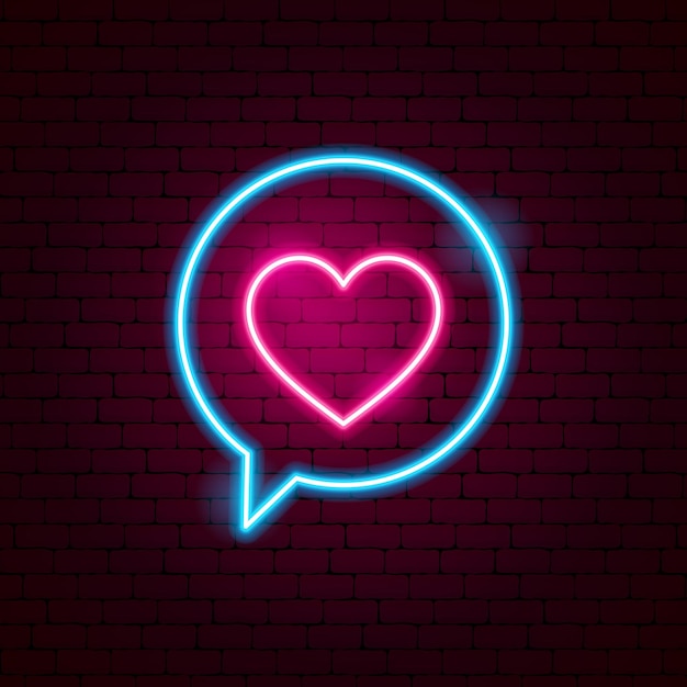 Insegna al neon della bolla di discorso di amore. Illustrazione di vettore della promozione di Romence.