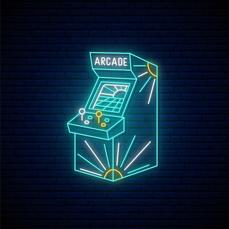 Vettore insegna al neon della macchina da gioco arcade