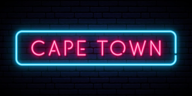 Insegna al neon di Cape Town isolata sulla parete nera