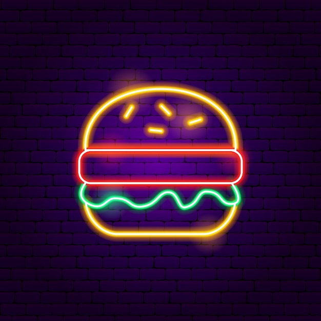 Insegna al neon di hamburger. Illustrazione di vettore della promozione dell'alimento del caffè.