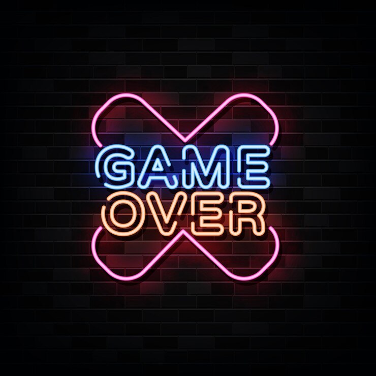 Vettore insegna al neon game over, modello di progettazione di gioco