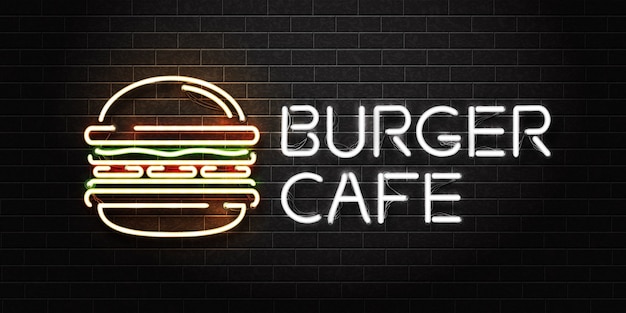 Insegna al neon isolata realistica del caffè dell'hamburger