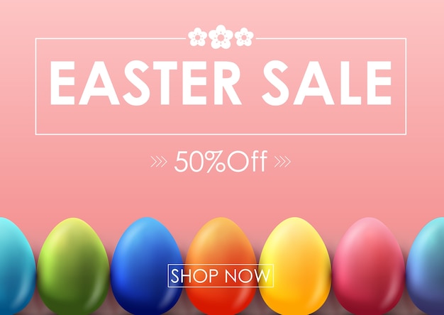 Insegna di vendita di Pasqua con le uova di Pasqua ornamentali del colorfull