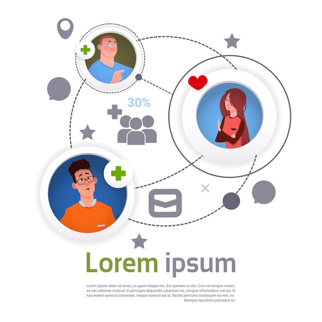 Insegna online del modello e degli elementi di Infographic del collegamento di comunicazione della rete sociale