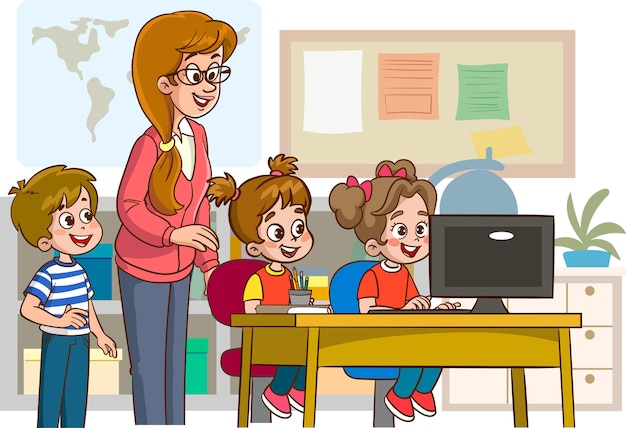 insegnante e studenti stanno lavorando al computer