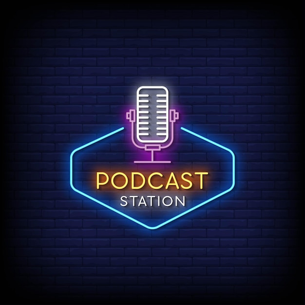 Insegne al neon del logo della stazione di podcast