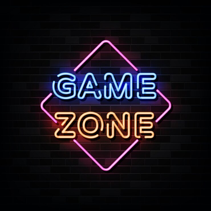 Vettore insegne al neon game zone. modello di design in stile neon