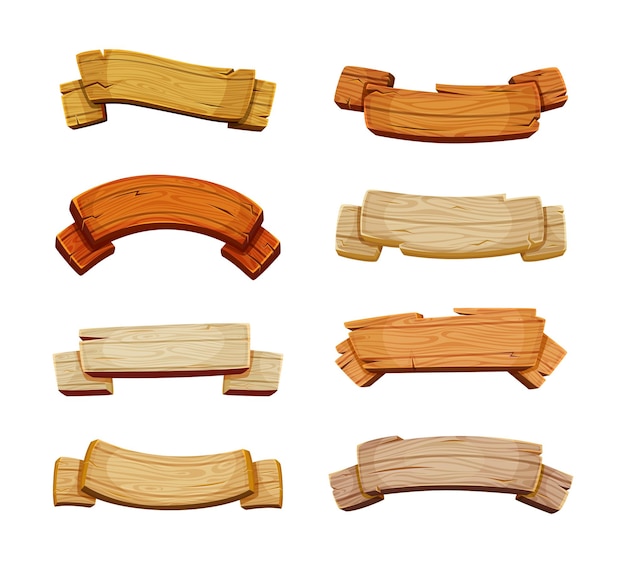 Insegne in legno rustico Etichette in legno forme cartoni animati vecchi materiali tavole tavole elementi tag saloon Illustrazione del telaio della scheda etichetta in legno vettoriale