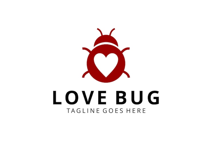 Vettore insetto bug moderno creativo con modello di progettazione logo amore illustrazione vettoriale