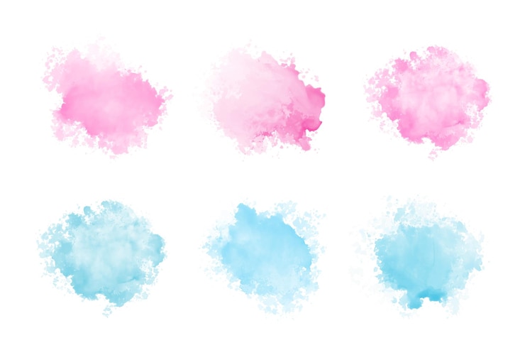 Vettore insieme astratto della spruzzata dell'acqua dell'acquerello rosa e blu