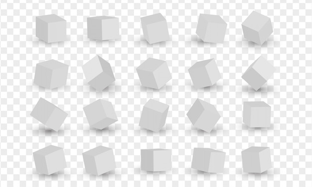 Insieme dei blocchi bianchi 3d, cubi. Illustrazione vettoriale di modellazione 3d