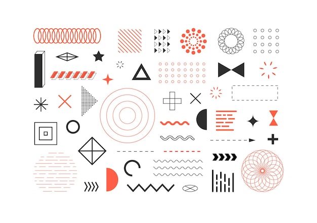 Insieme dei simboli di disegno astratto di forme geometriche ed elementi isolati