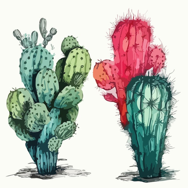 Insieme del cactus Pacchetto della pittura dell'acquerello del cactus
