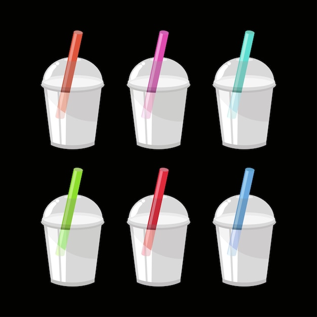 Insieme del cocktail del latte o del tè della bolla isolato su fondo nero