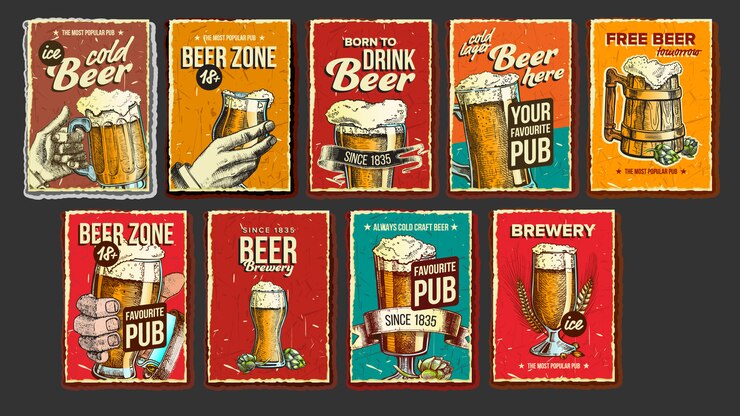 Vettore insieme del manifesto di pubblicità della raccolta della birra