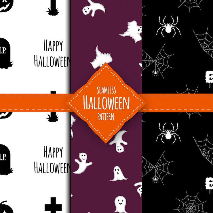 Vettore insieme del modello di halloween. stile cartone animato. illustrazione vettoriale.