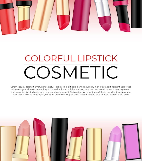 insieme del modello realistico del rossetto isolato o vario concetto cosmetico della donna di colore.