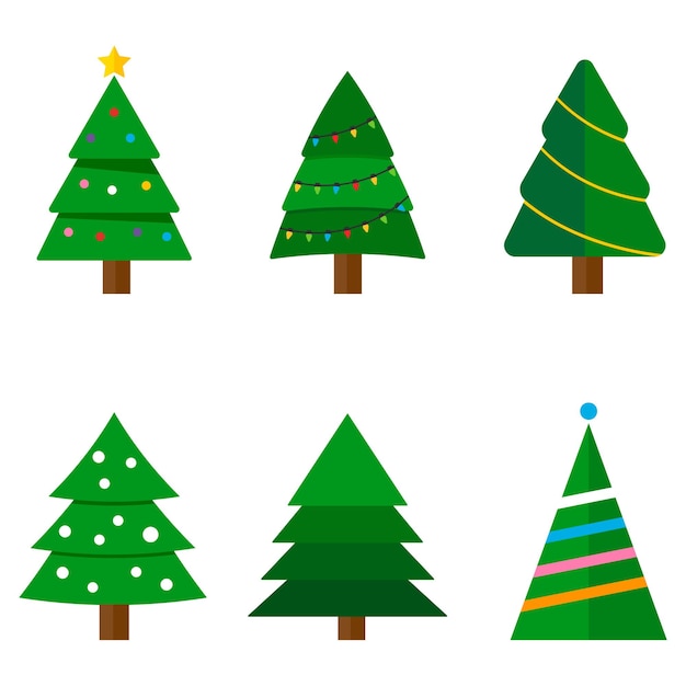 Insieme dell'albero di Natale isolato su sfondo bianco Illustrazione vettoriale