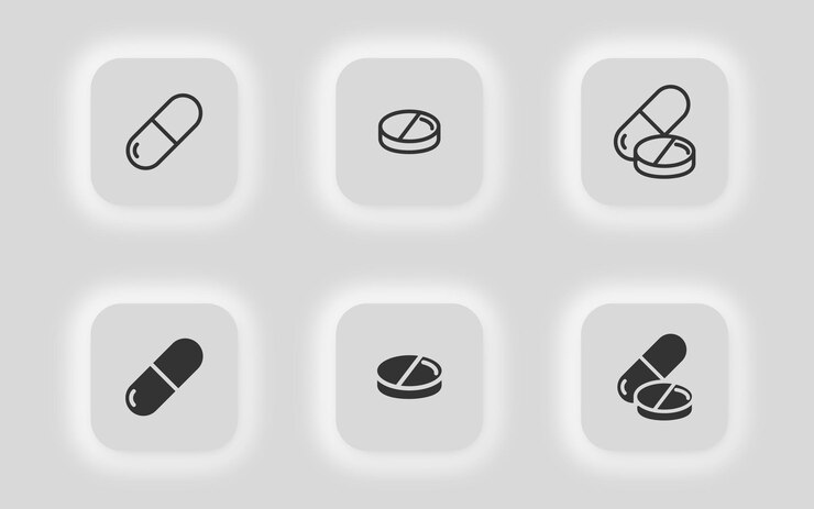 Insieme dell'icona delle pillole Simbolo dell'illustrazione farmaceutica delle compresse Vettore della capsula del segno