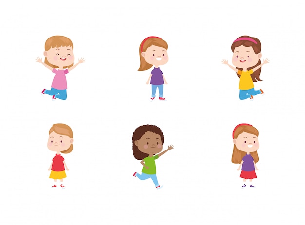 Insieme dell'icona di bambine felici del fumetto