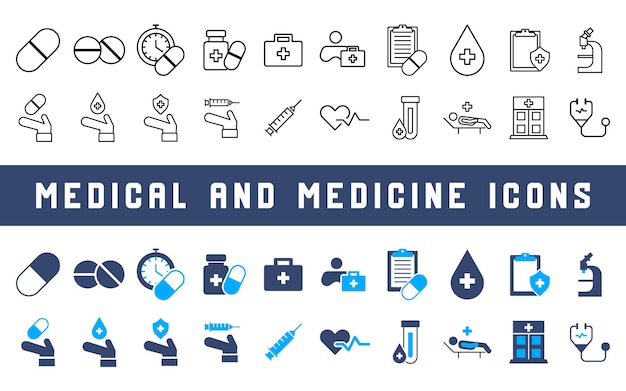 Insieme dell'icona di medicina medica e salute