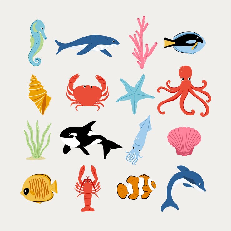 Vettore insieme dell'illustrazione degli animali marini
