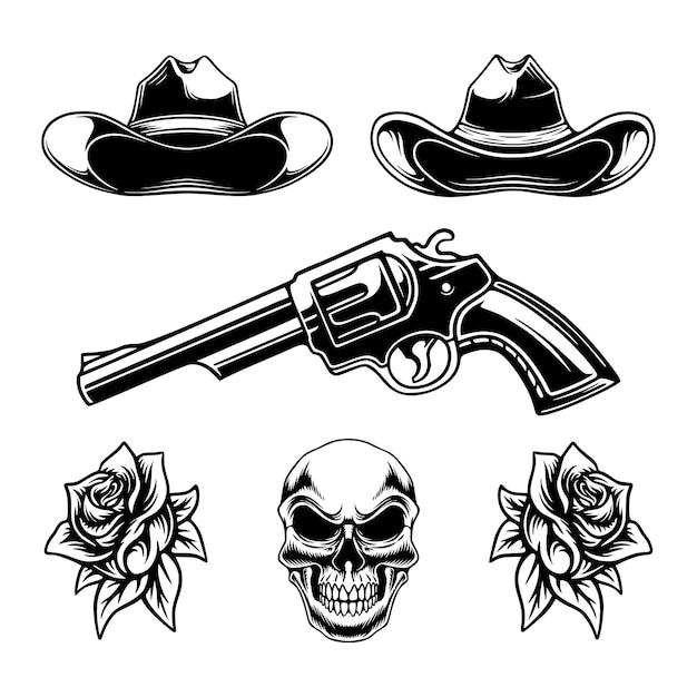 Insieme dell'illustrazione del disegno dell'icona del logo del cranio