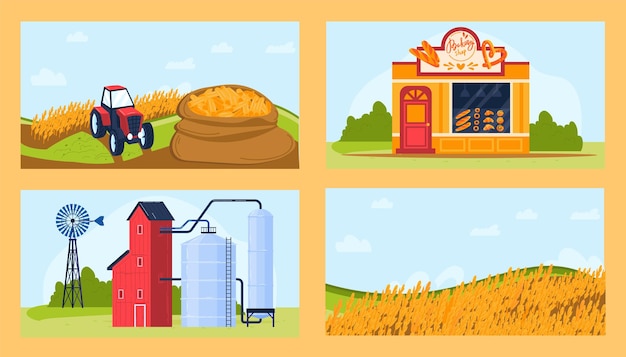 Insieme dell'illustrazione del prodotto agricolo del grano.