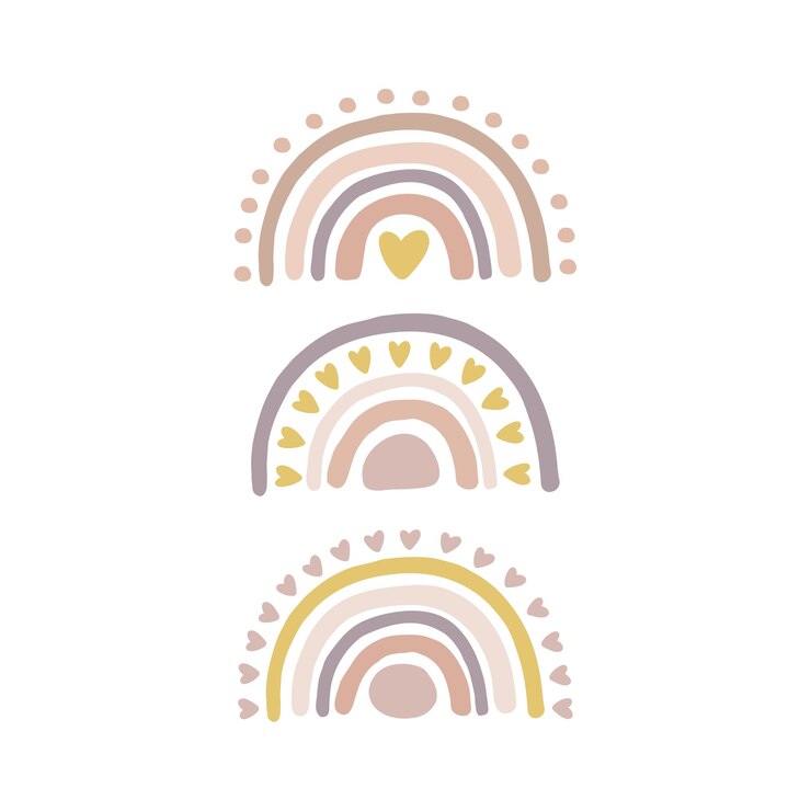 Vettore insieme dell'illustrazione dell'arcobaleno della scuola materna di boho disegnato a mano.