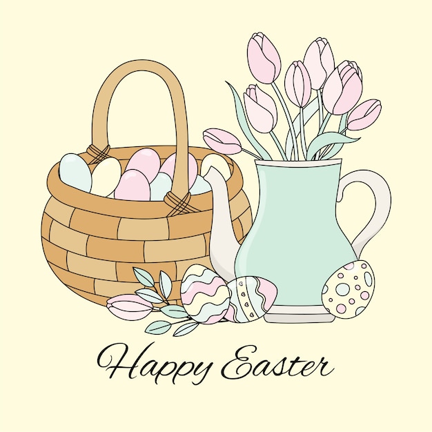 Insieme dell&#39;illustrazione della sorgente dei TULIPANI DI PASQUA