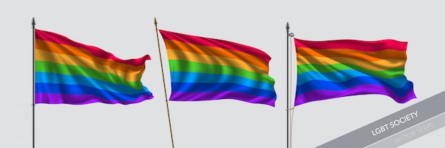 Insieme dell'illustrazione delle bandiere d'ondeggiamento di LGBT