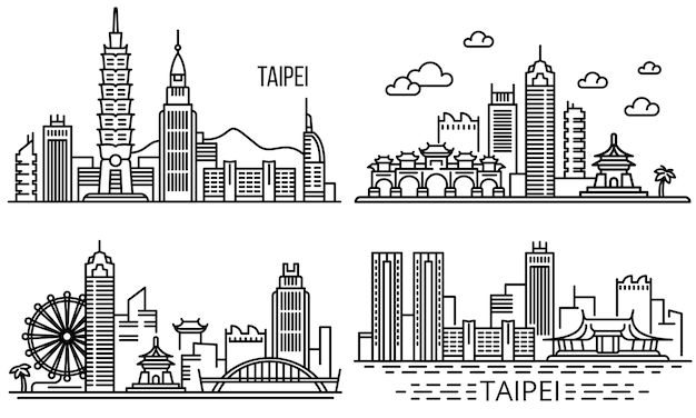 Insieme dell&#39;illustrazione di Taipei, stile del profilo