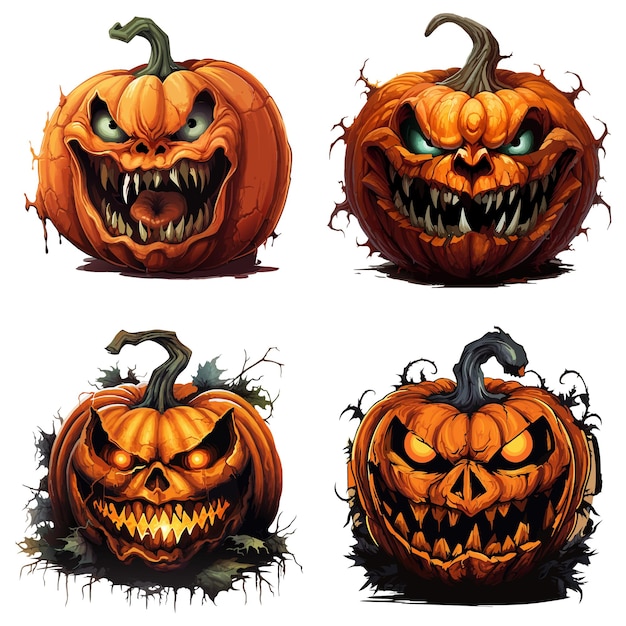 Insieme dell'illustrazione di varie zucche di Halloween