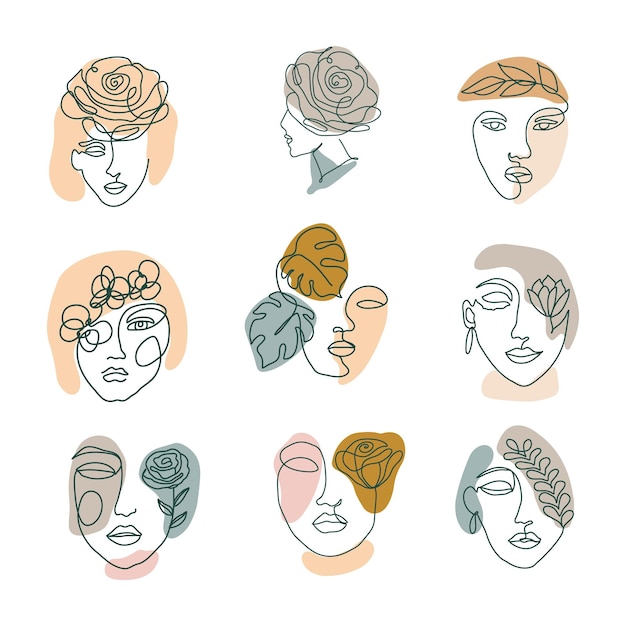 Insieme dell'illustrazione disegnata a mano della ragazza continua