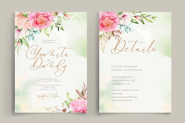 insieme della carta di nozze dell'ornamento floreale dell'acquerello