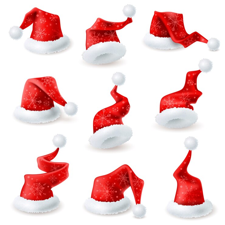 Insieme della decorazione del fiocco di neve dei cappelli della Santa di Natale